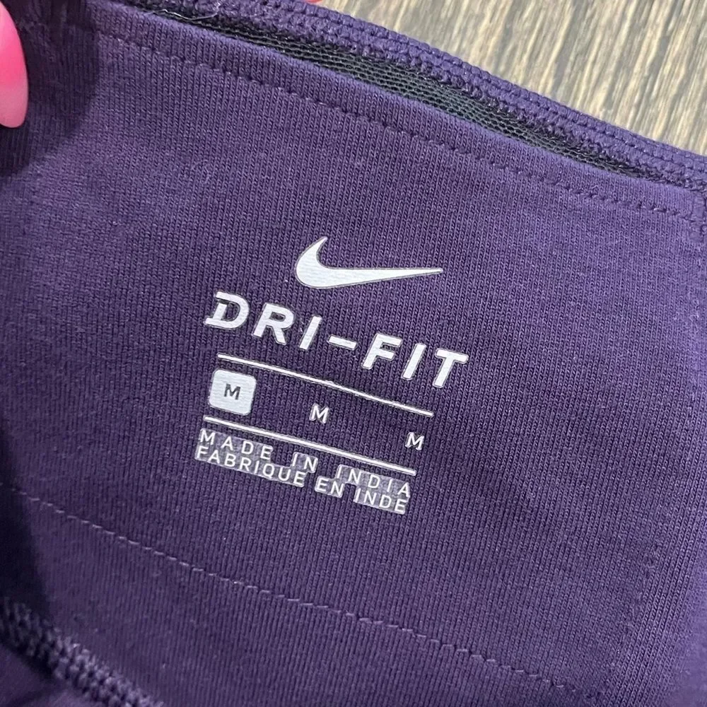 Nike Pants Dri Fit Leggings Mid Rise Athletic Cropped Purple Black Size Medium